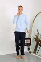 Pamuklu Uzun Kollu Erkek Pijama Takımı Akbeniz 6860 Buz Mavisi görsel 4