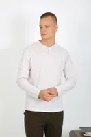 Düğmeki Cepli Penye Uzun Kollu Erkek Pijama Takımı Akbeniz 6860 Ekru detay görünüm