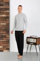 Gri Uzun Kollu Erkek Penye Pijama Takımı Akbeniz 6860 Gri