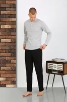 Gri Uzun Kollu Erkek Penye Pijama Takımı Akbeniz 6860 Gri detay görünüm