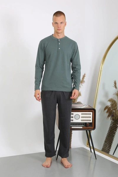 Yuvarlak Yaka Penye Uzun Kollu Erkek Pijama Takımı Akbeniz 6860