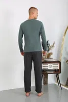 Yuvarlak Yaka Penye Uzun Kollu Erkek Pijama Takımı Akbeniz 6860 Haki görsel 4
