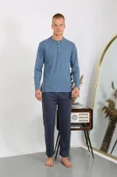 Uzun Kollu Erkek Penye Pijama Takımı Akbeniz 6860 detay görünüm