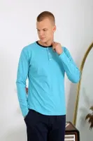 Penye Uzun Kollu Düğmeli Yaka Erkek Pijama Takımı Akbeniz 6860 Turkuaz farklı açı