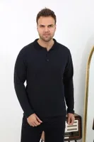 Uzun Kollu Polo Yaka Penye Erkek Pijama Takımı Akbeniz 6862 Lacivert