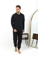 Uzun Kollu Polo Yaka Penye Erkek Pijama Takımı Akbeniz 6862 Lacivert detay görünüm