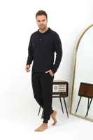 Uzun Kollu Polo Yaka Penye Erkek Pijama Takımı Akbeniz 6862 Lacivert görsel 4