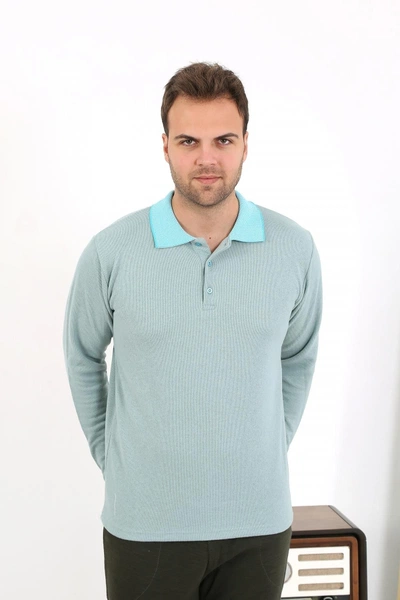 Cepli Pamuklu Polo Yaka Uzun Kol Erkek Pijama Takımı Akbeniz 6862