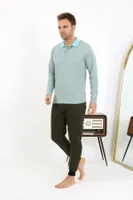 Cepli Pamuklu Polo Yaka Uzun Kol Erkek Pijama Takımı Akbeniz 6862 Su Yeşili görsel 4