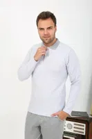 Uzun Kollu Polo Yaka Pamuklu Erkek Pijama Takımı Gri Akbeniz 6864 Gri