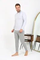 Uzun Kollu Polo Yaka Pamuklu Erkek Pijama Takımı Gri Akbeniz 6864 Gri detay görünüm