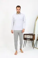 Uzun Kollu Polo Yaka Pamuklu Erkek Pijama Takımı Gri Akbeniz 6864 Gri farklı açı