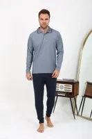 Polo Yaka Uzun Kollu Penye Erkek Pijama Takımı Lacivert Akbeniz 6865 Lacivert