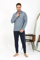 Polo Yaka Uzun Kollu Penye Erkek Pijama Takımı Lacivert Akbeniz 6865 Lacivert görsel 4