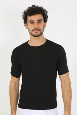 Kısa Kollu Sıfır Yaka Likralı Siyah Erkek T-Shirt Akbeniz 65710 - Alternatif Görünüm