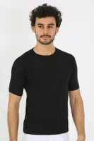 Kısa Kollu Sıfır Yaka Likralı Siyah Erkek T-Shirt Akbeniz 65710 Siyah görsel 5