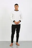 Yuvarlak Yaka Uzun Kollu Manşetli Paça Penye Erkek Pijama Takımı Akbeniz 6870 Beyaz