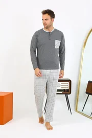 Akbeniz Kareli Uzun Kollu Penye Antrasit Erkek Pijama Takımı Akbeniz 6861