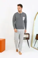 Kareli Uzun Kollu Penye Antrasit Erkek Pijama Takımı Akbeniz 6861 Antrasit