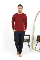 Düğmeli Uzun Kollu Penye Bordo Erkek Pijama Takımı Akbeniz 6861 Bordo farklı açı