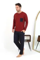 Düğmeli Uzun Kollu Penye Bordo Erkek Pijama Takımı Akbeniz 6861 Bordo görsel 4
