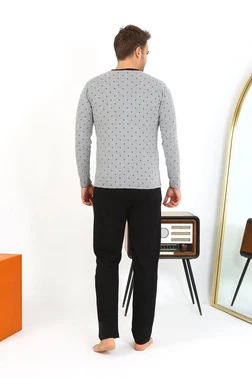 Akbeniz Yuvarlak Yaka Düğmeli Uzun Kollu Penye Erkek Pijama Takımı Akbeniz 6861 - Alternatif Görünüm