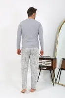 Ekoseli Erkek Uzun Kollu Penye Gri Pijama Takımı Akbeniz 6861 Gri görsel 4