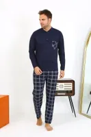 Lacivert Uzun Kollu Cepli Penye Erkek Pijama Takımı Akbeniz 6861 Lacivert