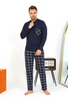 Lacivert Uzun Kollu Cepli Penye Erkek Pijama Takımı Akbeniz 6861 Lacivert detay görünüm
