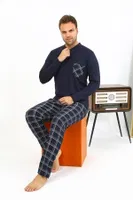 Lacivert Uzun Kollu Cepli Penye Erkek Pijama Takımı Akbeniz 6861 Lacivert farklı açı
