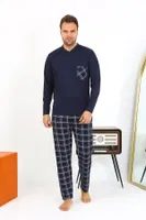 Lacivert Uzun Kollu Cepli Penye Erkek Pijama Takımı Akbeniz 6861 Lacivert görsel 4