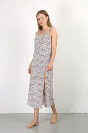 Akbeniz İp Askılı Uzun Yırtmaçlı Penye Gecelik Akbeniz 90129