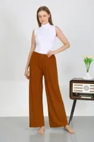 Beli Lastikli Bürümcük Kumaş Hafif Esnek Kadın Pantolon Akbeniz 210074 Kahve