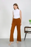 Beli Lastikli Bürümcük Kumaş Hafif Esnek Kadın Pantolon Akbeniz 210074 Kahve görsel 4