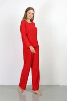 Uzun Kollu Bürümcük Kumaş Pijama Takım Kadın Kırmızı Akbeniz 4233 Kırmızı farklı açı
