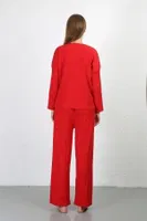 Uzun Kollu Bürümcük Kumaş Pijama Takım Kadın Kırmızı Akbeniz 4233 Kırmızı görsel 4