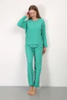 Uzun Kollu Pamuklu Bürümcük Kumaş Pijama Takım Yeşil Akbeniz 4233 Yeşil