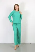 Uzun Kollu Pamuklu Bürümcük Kumaş Pijama Takım Yeşil Akbeniz 4233 Yeşil görsel 4