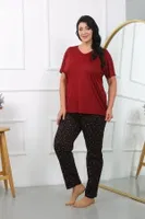 Büyük Beden Kısa Kol Penye Bordo Pijama Takımı Akbeniz 202406 Bordo görsel 4