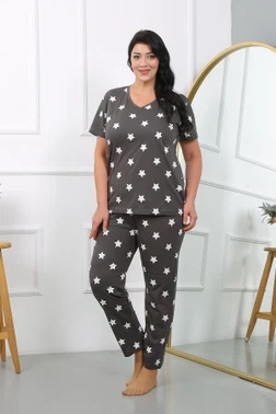 Yıldızlı Kısa Kollu Penye Kadın Büyük Beden Pijama Takımı Akbeniz 202407 - Alternatif Görünüm