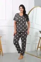 Yıldızlı Kısa Kollu Penye Kadın Büyük Beden Pijama Takımı Akbeniz 202407 Füme detay görünüm