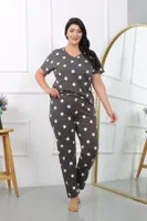 Yıldızlı Kısa Kollu Penye Kadın Büyük Beden Pijama Takımı Akbeniz 202407 Füme görsel 4