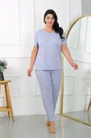 Kısa Kollu Kadın Büyük Beden Penye Pijama Takımı Lila Akbeniz 202405 Lila