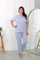 Kısa Kollu Kadın Büyük Beden Penye Pijama Takımı Lila Akbeniz 202405 Lila farklı açı
