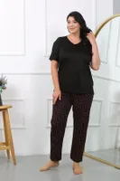Penye Büyük Beden Kısa Kollu Kadın Pijama Takımı Siyah Akbeniz 202406 Siyah