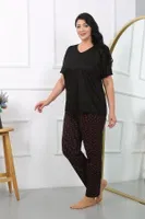 Penye Büyük Beden Kısa Kollu Kadın Pijama Takımı Siyah Akbeniz 202406 Siyah detay görünüm
