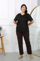 Penye Büyük Beden Kısa Kollu Kadın Pijama Takımı Siyah Akbeniz 202406 Siyah farklı açı