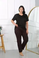 Penye Büyük Beden Kısa Kollu Kadın Pijama Takımı Siyah Akbeniz 202406 Siyah görsel 4
