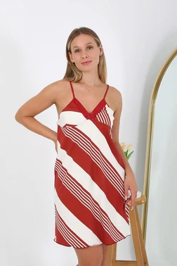 Akbeniz Çizgili Kadın Büyük Beden İp Askılı Kadın Gecelik Akbeniz 98513