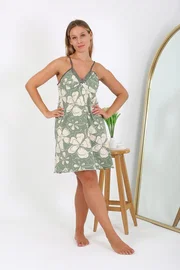 Akbeniz Çiçek Desenli Büyük Beden İp Askılı Pamuklu Gecelik Akbeniz 98515